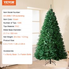 VEVOR Albero di Natale 2,28 m Albero di Natale Artificiale con 1346 Punte Rami