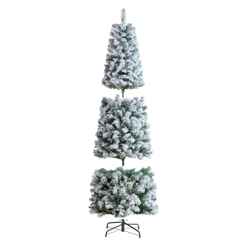 VEVOR Albero di Natale, Albero Artificiale Floccato Preilluminato 1,98 m, Albero Natale per Feste con 250 Luci LED Bianche, 814 Punte Rami, Base in Metallo per Decorazioni per Feste in Casa e Ufficio