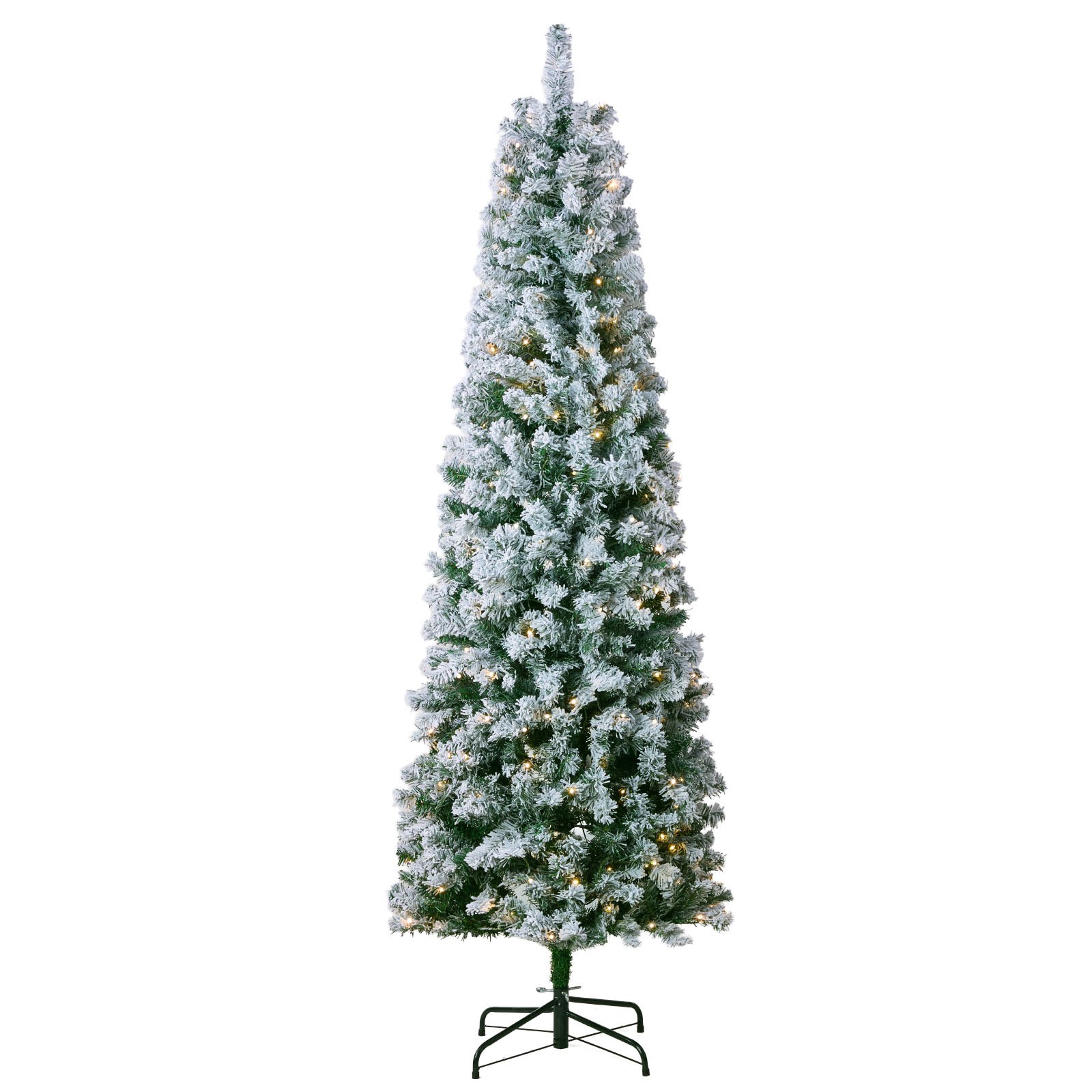 VEVOR Albero di Natale, Albero Artificiale Floccato Preilluminato 1,98 m, Albero Natale per Feste con 250 Luci LED Bianche, 814 Punte Rami, Base in Metallo per Decorazioni per Feste in Casa e Ufficio