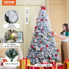 VEVOR Albero di Natale 2,28 m Floccato Preilluminato con 550 Luci LED 1346 Tip