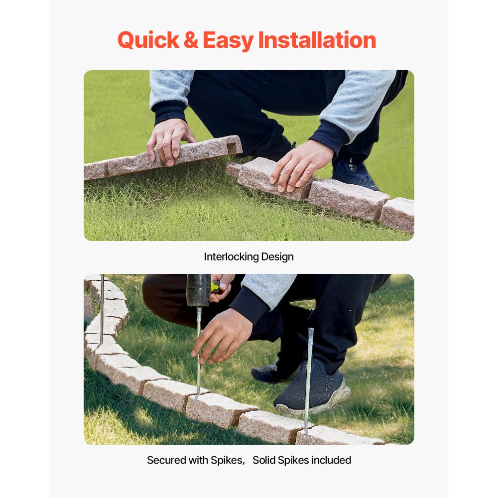 VEVOR Bordatura per Prato in Finta Pietra da 1180 x 57 mm Bordatura per Cortile Resistente allo Sbiadimento, Dimensioni di Mattone con Punte di Ancoraggio, per Vialetti, Passerelle, Marrone, 4 Pezzi