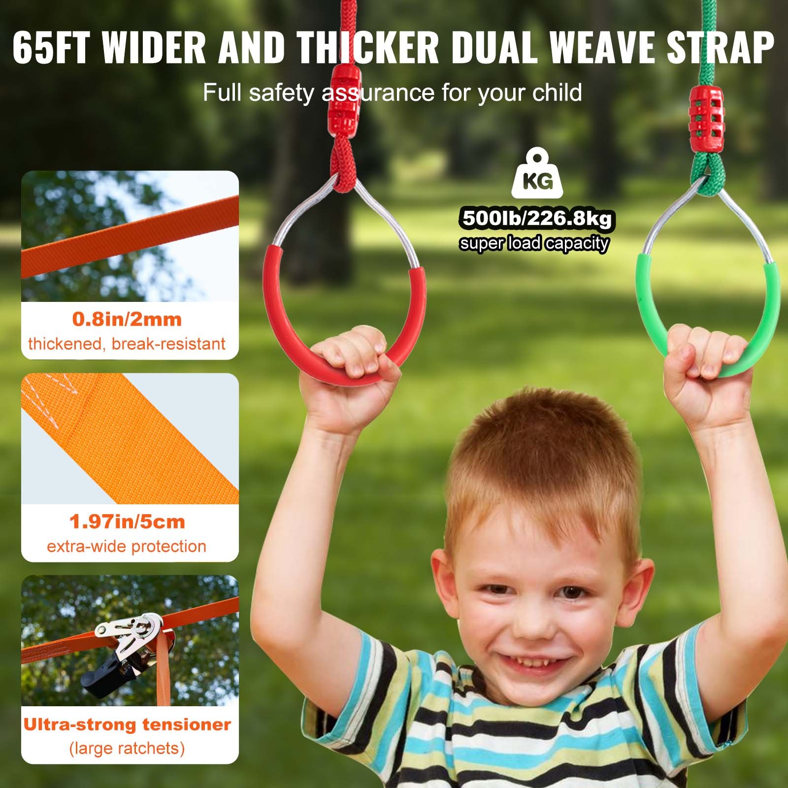VEVOR Ninja Slackline Obstacle Set 2 x 19.8 m Slacklines, 226.8 kg Load Capacity Ninja Obstacle Course, Outdoor Playset Equipment, Backyard Toy Training Equipment Set with 12 Obstacles