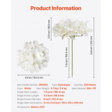 VEVOR Fiori di Ortensia di Seta Artificiale 250 mm Bianco Decorazioni 205 Pezzi