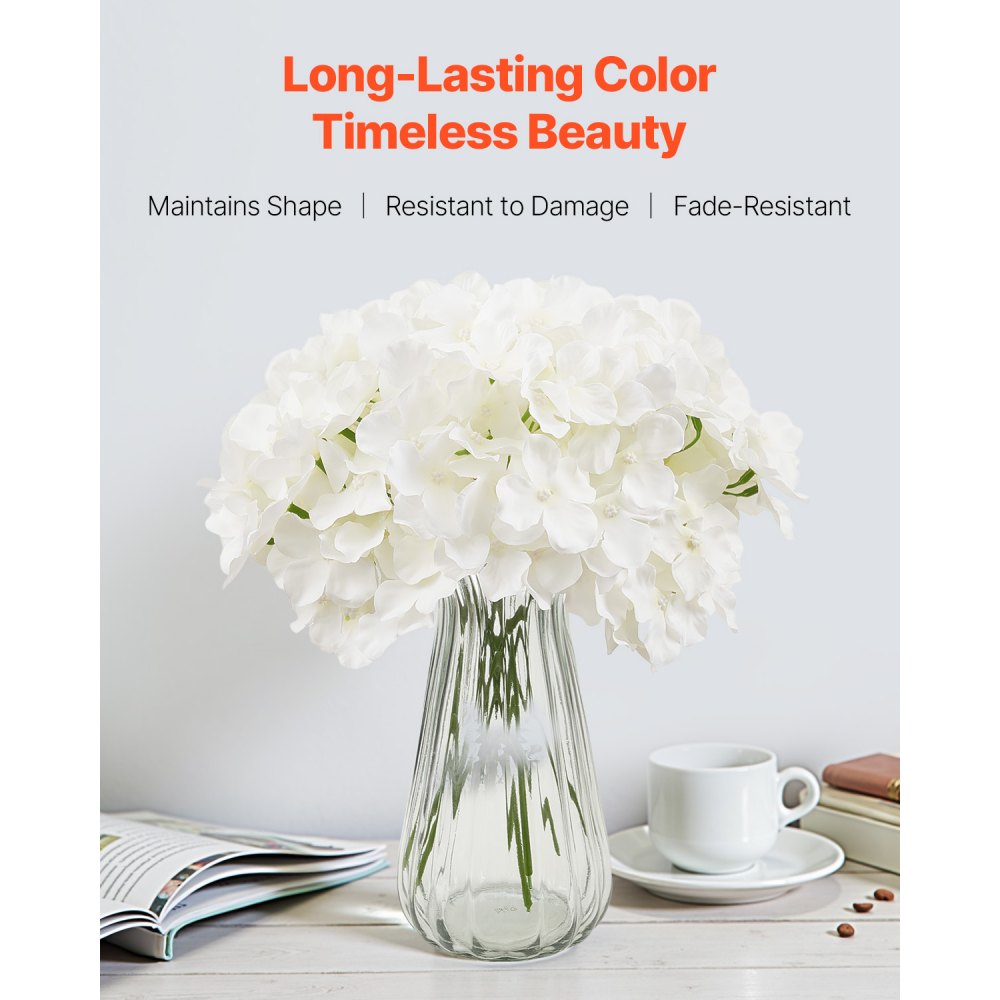 VEVOR Artificial Flowers, 305 Pieces White Artificial Silk Hydrangeas, White Artificial Flowers with Stems for DIY Wedding Bouquets, Table Decorations for Home, Party Table Decorations