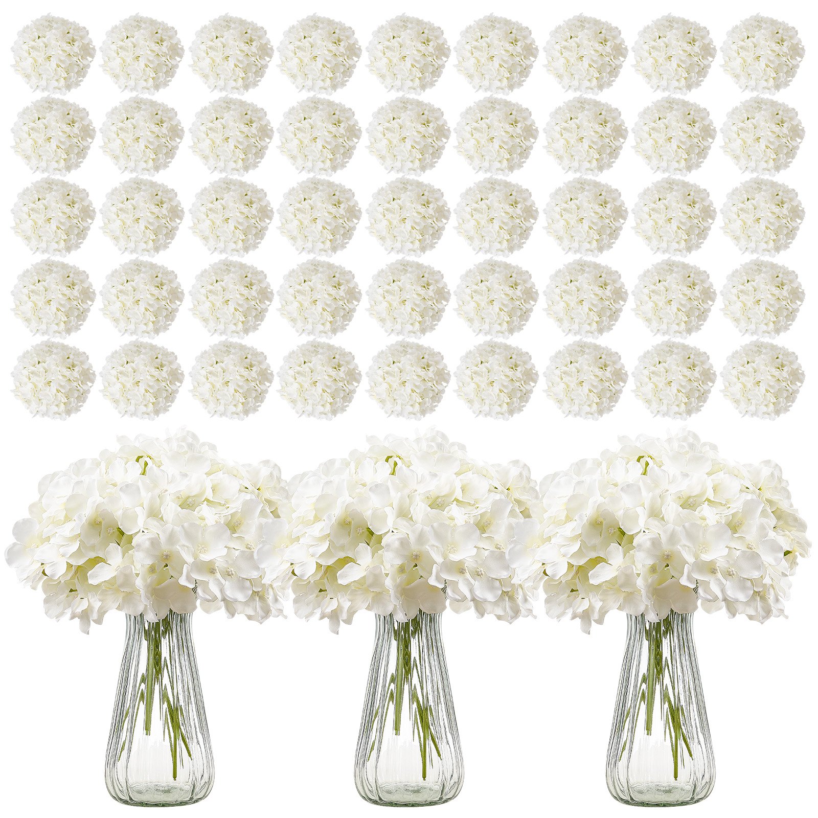 VEVOR Artificial Flowers, 305 Pieces White Artificial Silk Hydrangeas, White Artificial Flowers with Stems for DIY Wedding Bouquets, Table Decorations for Home, Party Table Decorations