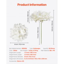 VEVOR Fiori di Ortensia di Seta Artificiale 250 mm Bianco Decorazioni 65 Pezzi