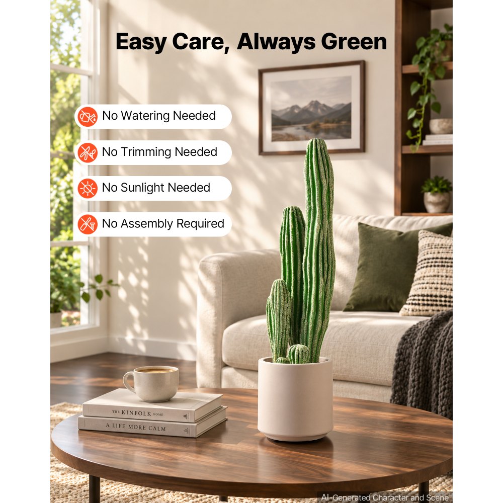 VEVOR Cactus Artificiale Realistico Altezza 610 mm con Vaso Bianco per Casa, Pianta di Cactus Artificiale, Aspetto Realistico, in HDPE, Ideale per Casa, Giardino, Ufficio, Soggiorno e Camera da Letto