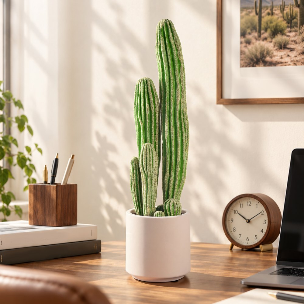 VEVOR Cactus Artificiale Realistico Altezza 610 mm con Vaso Bianco per Casa, Pianta di Cactus Artificiale, Aspetto Realistico, in HDPE, Ideale per Casa, Giardino, Ufficio, Soggiorno e Camera da Letto