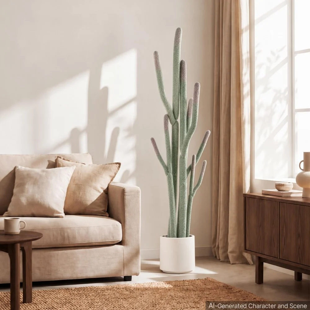 VEVOR Artificial Cactus, 1524 mm Tall Fake Cactus Plant with White Pot, for Home, Garden, Office, Store, Living Room, Bedroom, Porch Indoor Decor, Realistic Texture Faux Decor Plant, Premium EVA