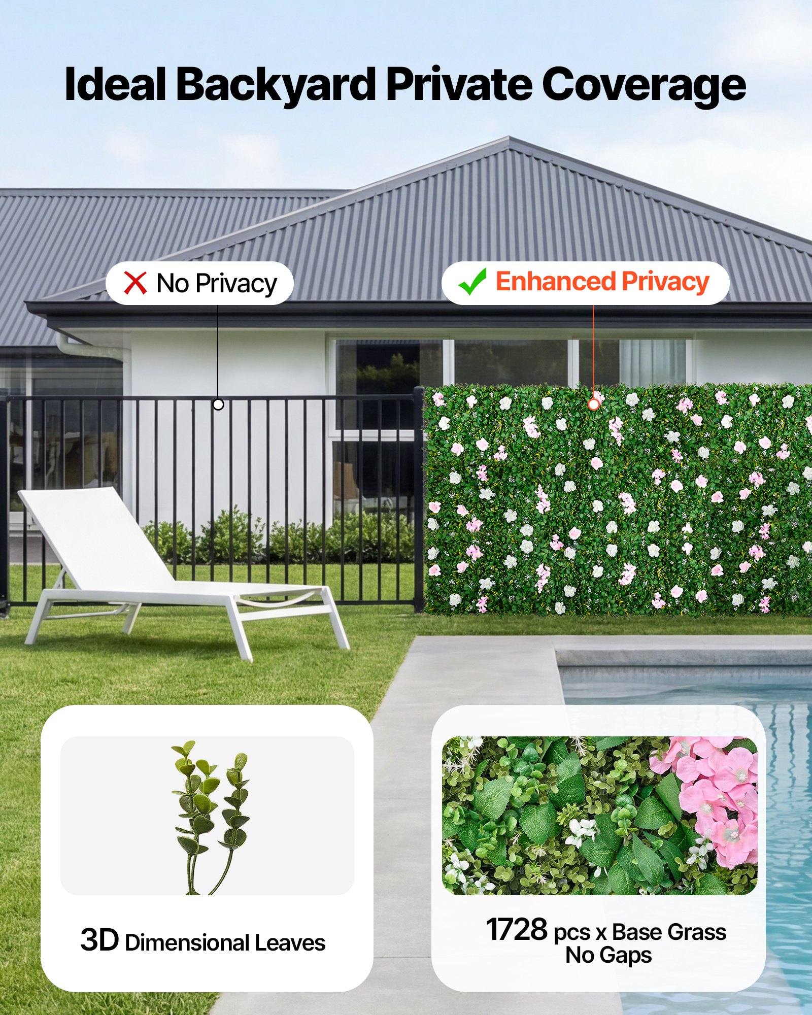 VEVOR Artificial Luxury‌ Flower Wall Backdrop, 2 PCS, Each Panel 61 x 243.8 cm, Gorgeous 3D Silk Floral Backdrop Pet Friendly, Easy Installation Flower Wall Panel for Wedding, Event, Party, Home Decor