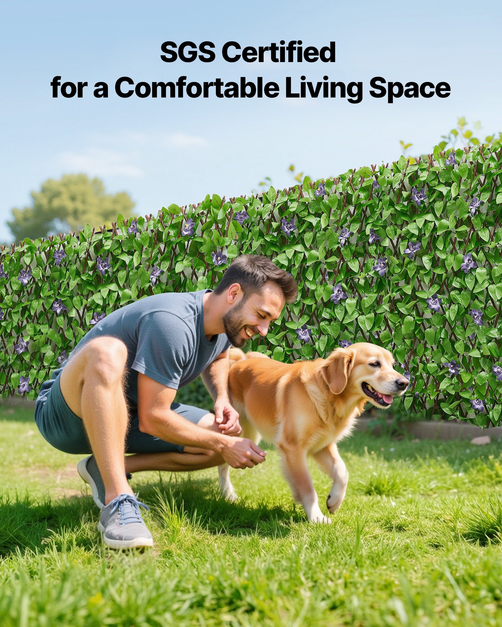 VEVOR Parete Verde Artificiale 64,9 x 310 cm con Foglie di Edera Realistiche, Siepe Artificiale Espandibile, Schermo Frangivista per la Privacy da Interno ed Esterno, per Giardino Cortile e Balcone