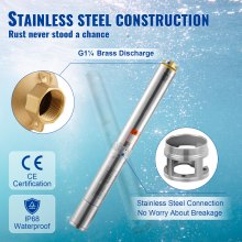 VEVOR Pompa Sommergibile per Pozzi Profondi, IP68 750W 230 V 60 Hz, Massima Portata 7,1 m³/h Prevalenza 75 m, Cavo Elettrico 9,1 m, Scatola Controllo Acciaio Inox Irrigazione Industriale Uso Domestico