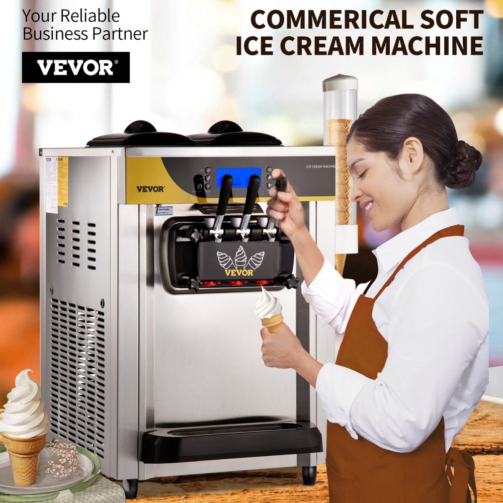 VEVOR Gelatiera da Banco, Macchina per Gelato Soft da 22-30 L/ora, Gelatiera Commerciale a 3 Gusti con Accessori Completi, Utilizzo per Gelato Soft