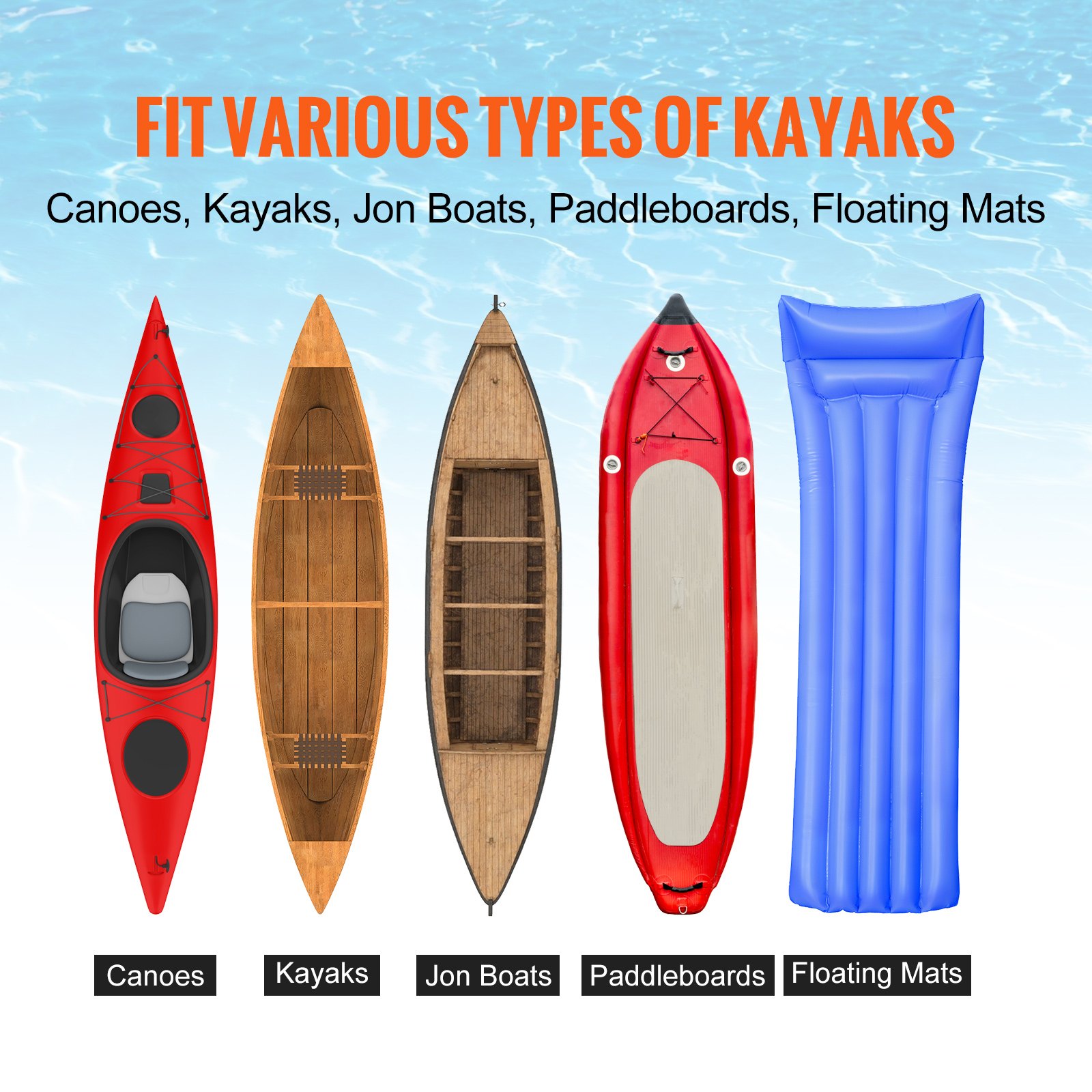 VEVOR Carrello Porta Barca Kayak Canoe in Alluminio Capacità Carico 160kg con Ruote Pneumatiche in PVC 30,5cm Design Pieghevole, Carrello Porta Kayak con Cinghie di Fissaggio Carico 160kg Pieghevole