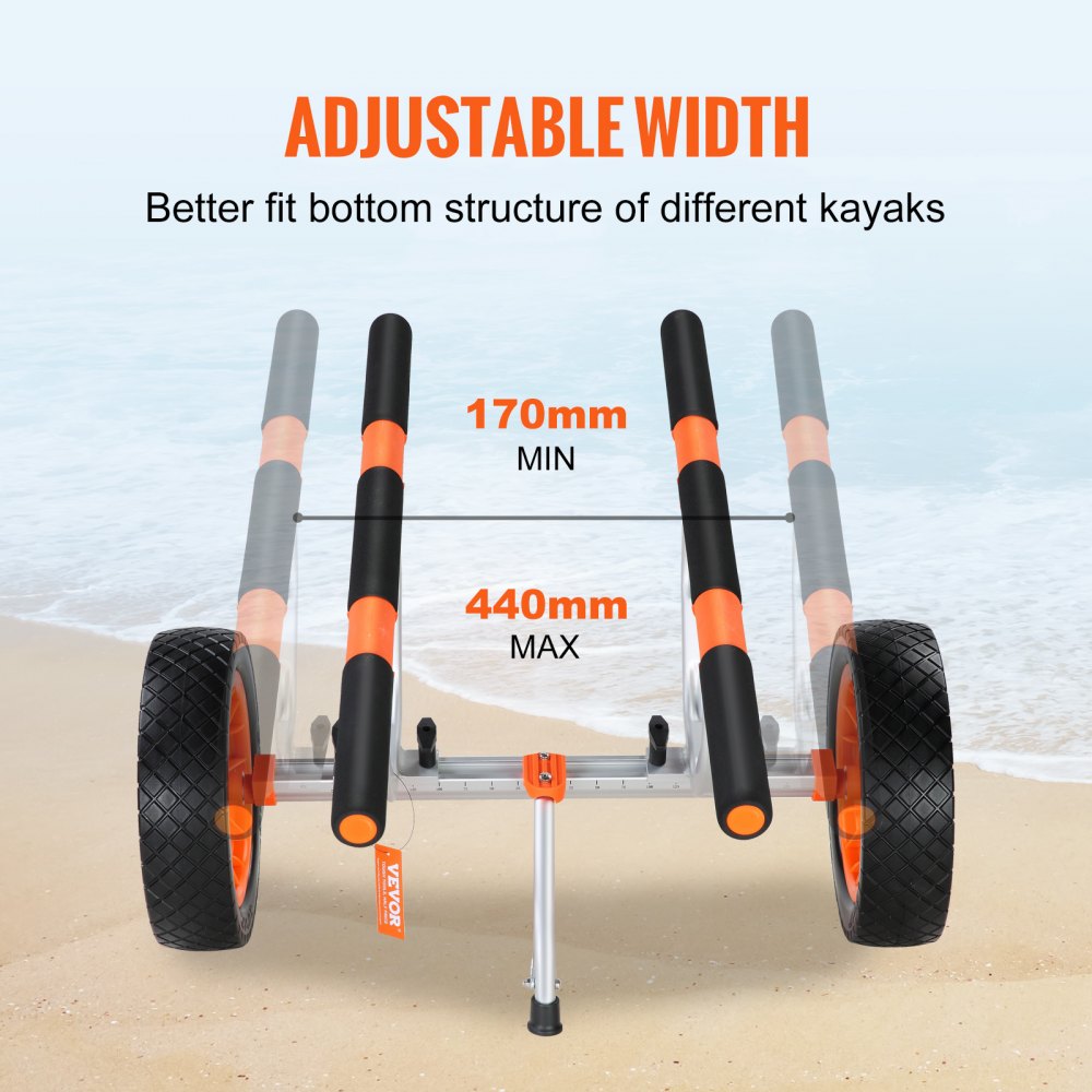 VEVOR Carrello Porta Barca Kayak Canoe in Alluminio Capacità Carico 204 kg con Ruote Pneumatiche in PU 30,5cm Design Staccabile, Carrello Porta Kayak con Cinghie di Fissaggio Carico 204 kg Pieghevole