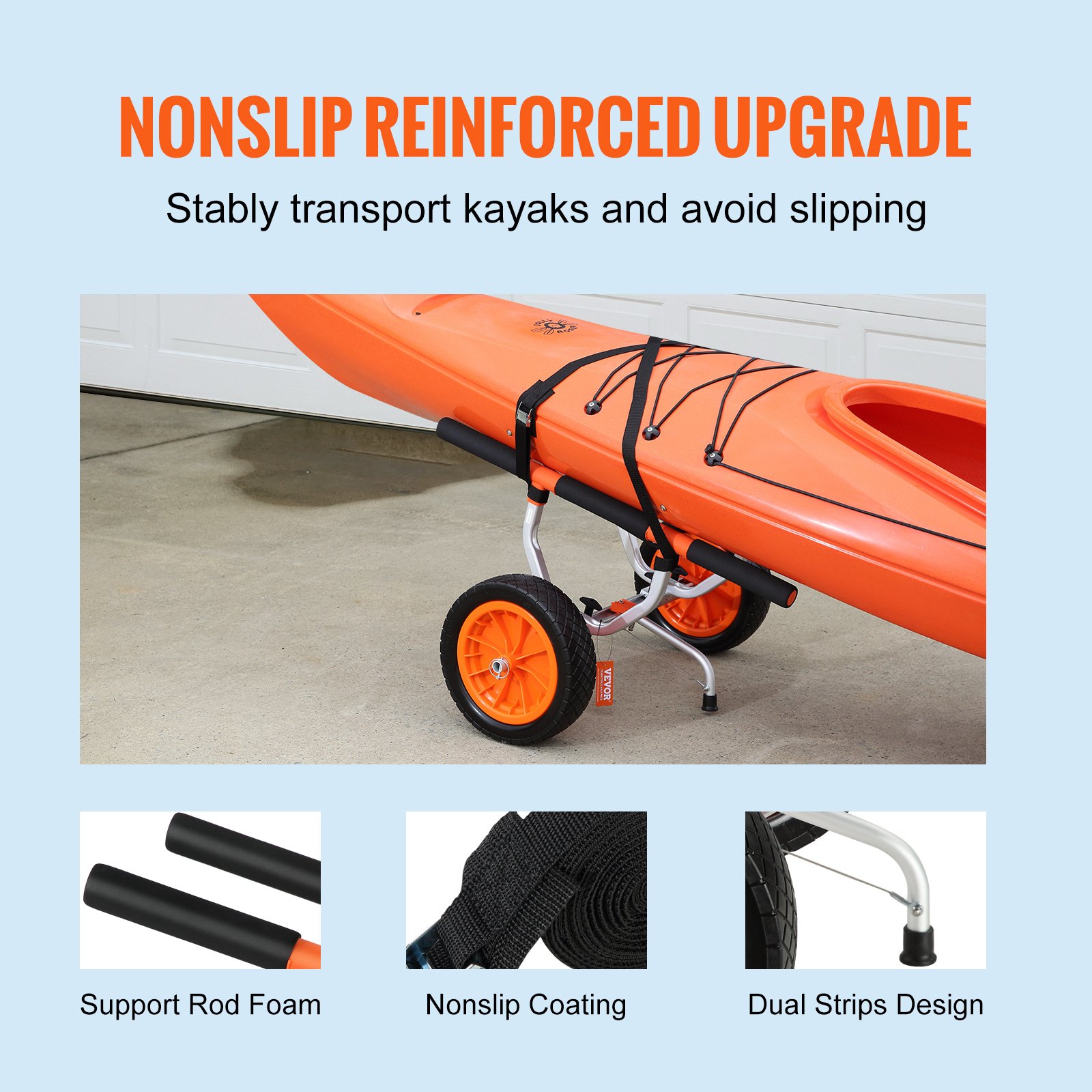 VEVOR Carrello Porta Barca Kayak Canoe in Alluminio Capacità Carico 204 kg con Ruote Pneumatiche in PU 30,5cm Design Staccabile, Carrello Porta Kayak con Cinghie di Fissaggio Carico 204 kg Pieghevole