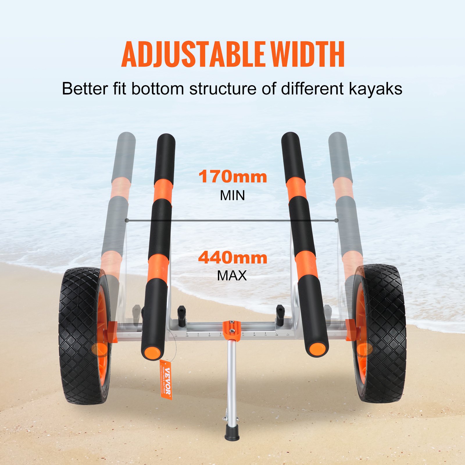 VEVOR Carrello Porta Barca Kayak Canoe in Alluminio Capacità Carico 204 kg con Ruote Pneumatiche in PU 30,5cm Design Staccabile, Carrello Porta Kayak con Cinghie di Fissaggio Carico 204 kg Pieghevole