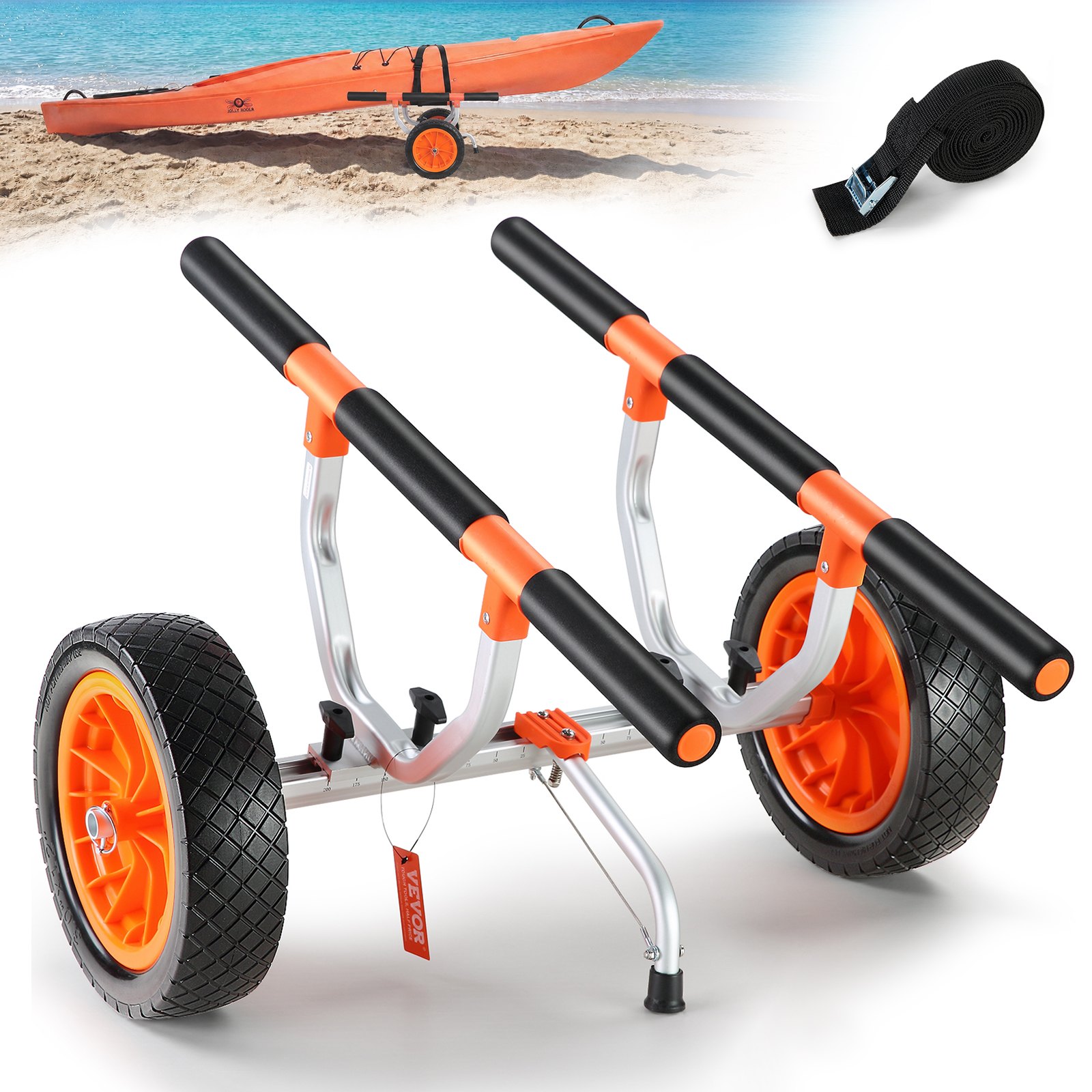 VEVOR Carrello Porta Barca Kayak Canoe in Alluminio Capacità Carico 204 kg con Ruote Pneumatiche in PU 30,5cm Design Staccabile, Carrello Porta Kayak con Cinghie di Fissaggio Carico 204 kg Pieghevole
