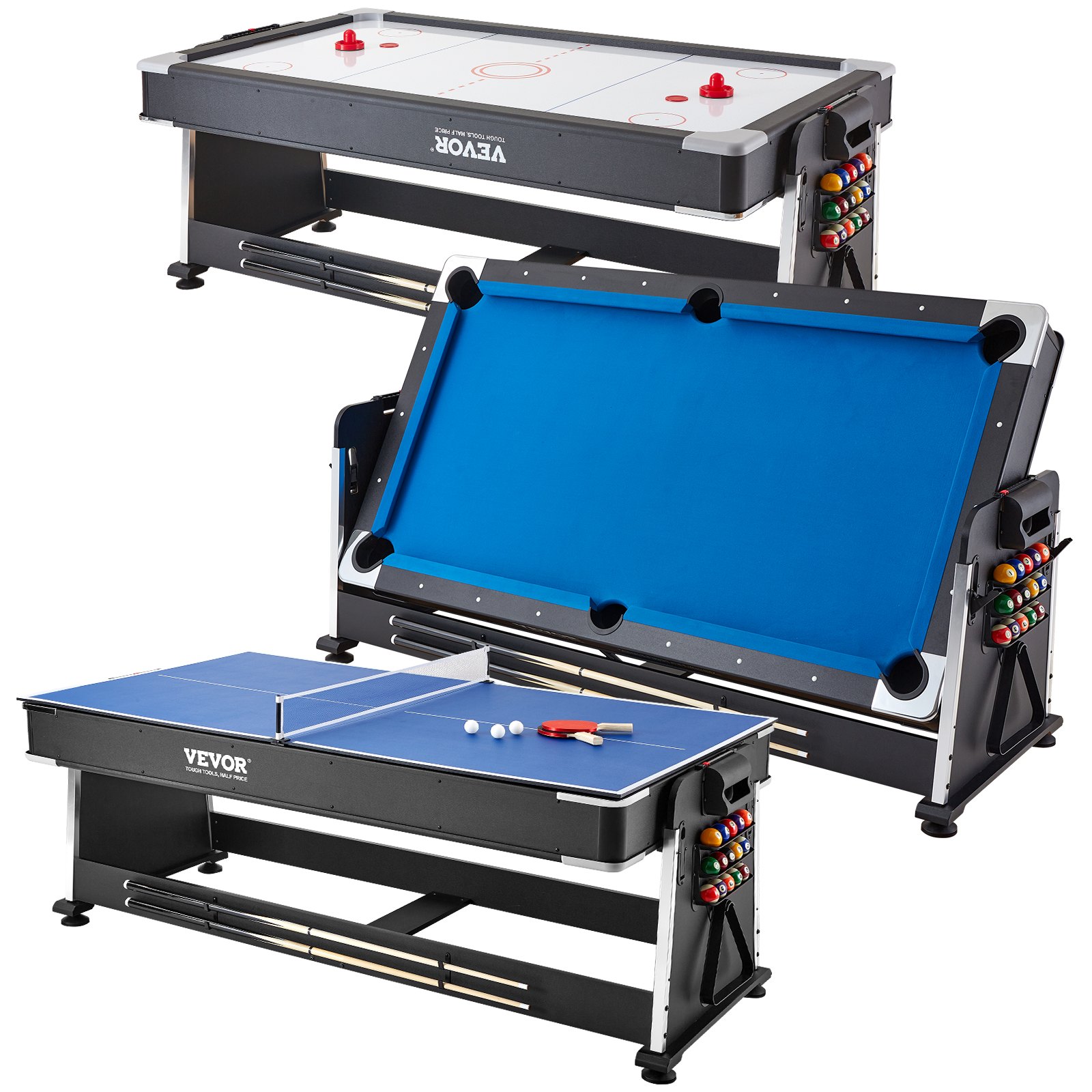 VEVOR Tavolo da Gioco Hockey Girevole, Giochi Arcade Sportivi, Biliardo e Ping Pong, Tavolo da Hockey da 223,5 cm per Sala Giochi, Casa, Set da Gioco Arcade, Tutti gli Accessori per Ogni Gioco