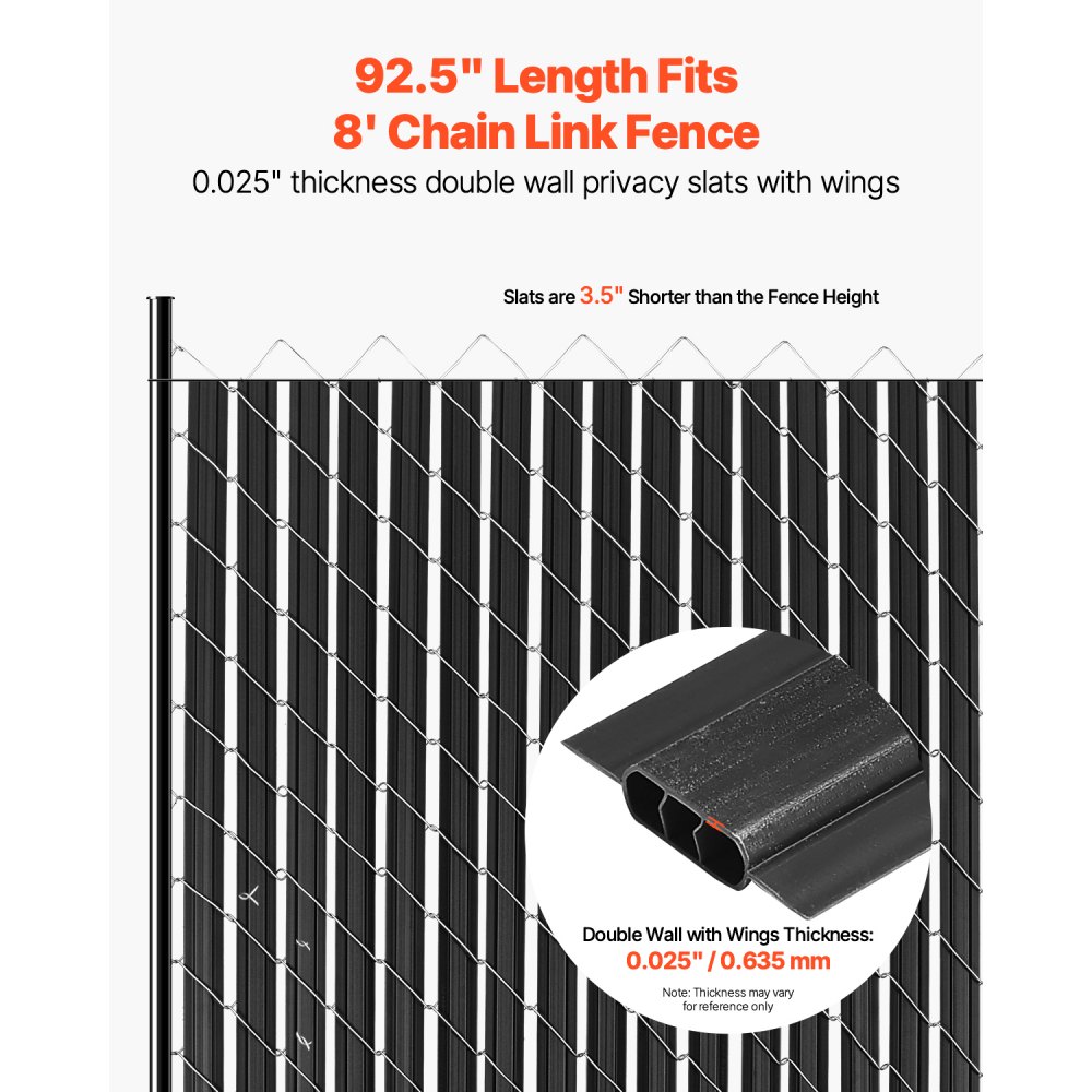 VEVOR Listelli per la Riservatezza con Bloccaggio Inferiore, Listelli Verticali a doppia Parete con Bloccaggio Inferiore con Ali per Recinzione a Maglie Catena in HDPE 2350 mm, Fattoria Nero