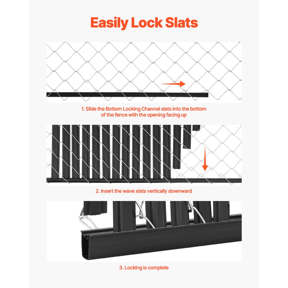 VEVOR Listelli per la Riservatezza con Bloccaggio Inferiore, Listelli Verticali a doppia Parete con Bloccaggio Inferiore con Ali per Recinzione a Maglie Catena in HDPE 2350 mm, Fattoria Nero