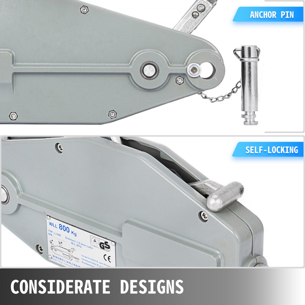 0.8t Argano Verricello Paranco Manuale A Fune 25m Cavo Acciaio Ce Approved