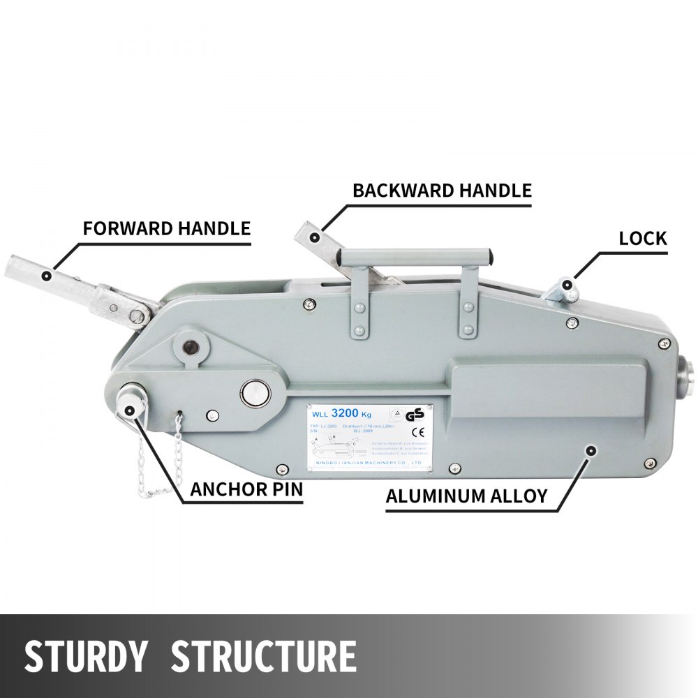 Argano Manuale Paranco Verricello 3200kg Argano A Mano