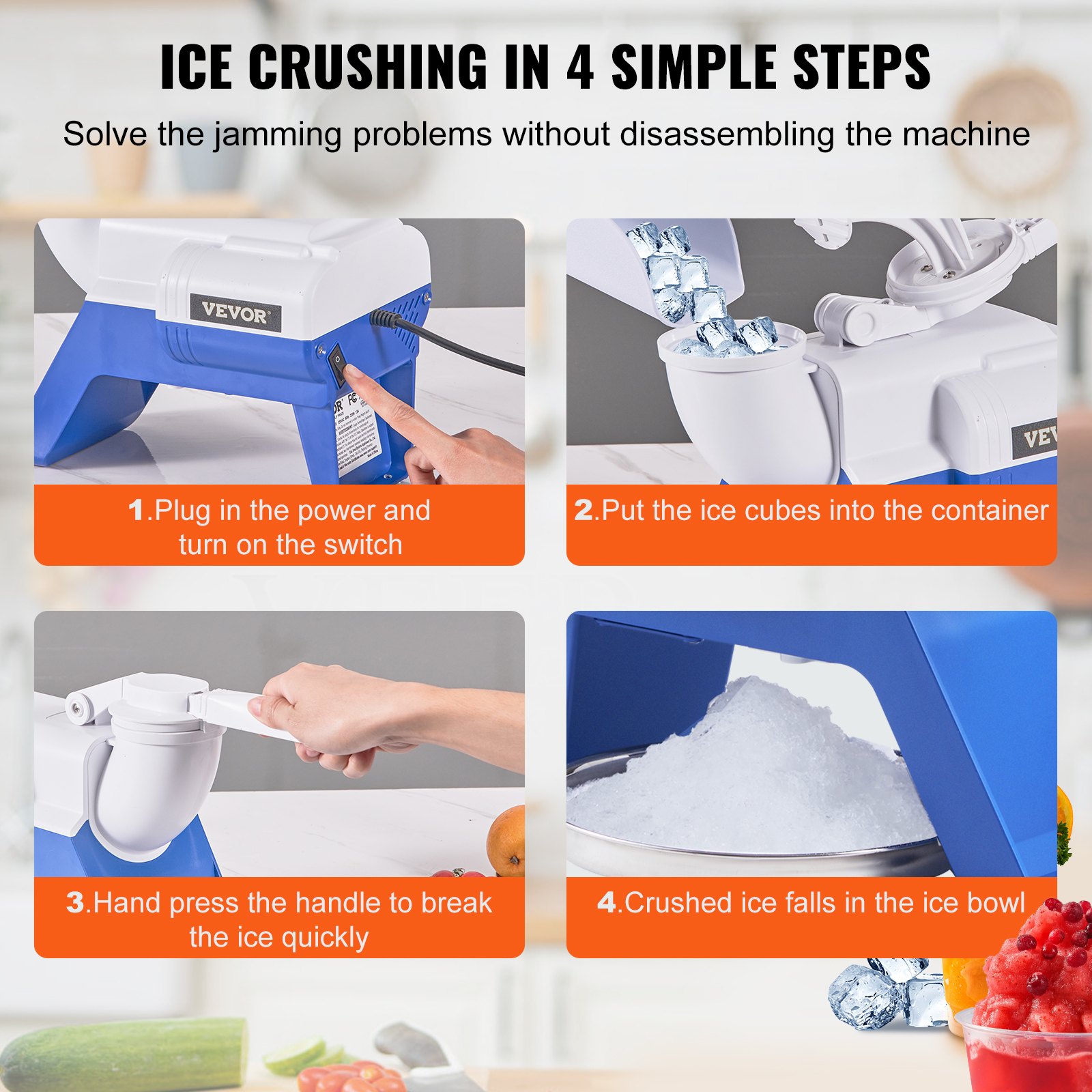 VEVOR Ice Crushing Machine, Ice Shaver, 80 kg/h, ABS, 180 W, 410 x 172 x 275 mm, Energy Saving, Manufacturer with 2 Blades