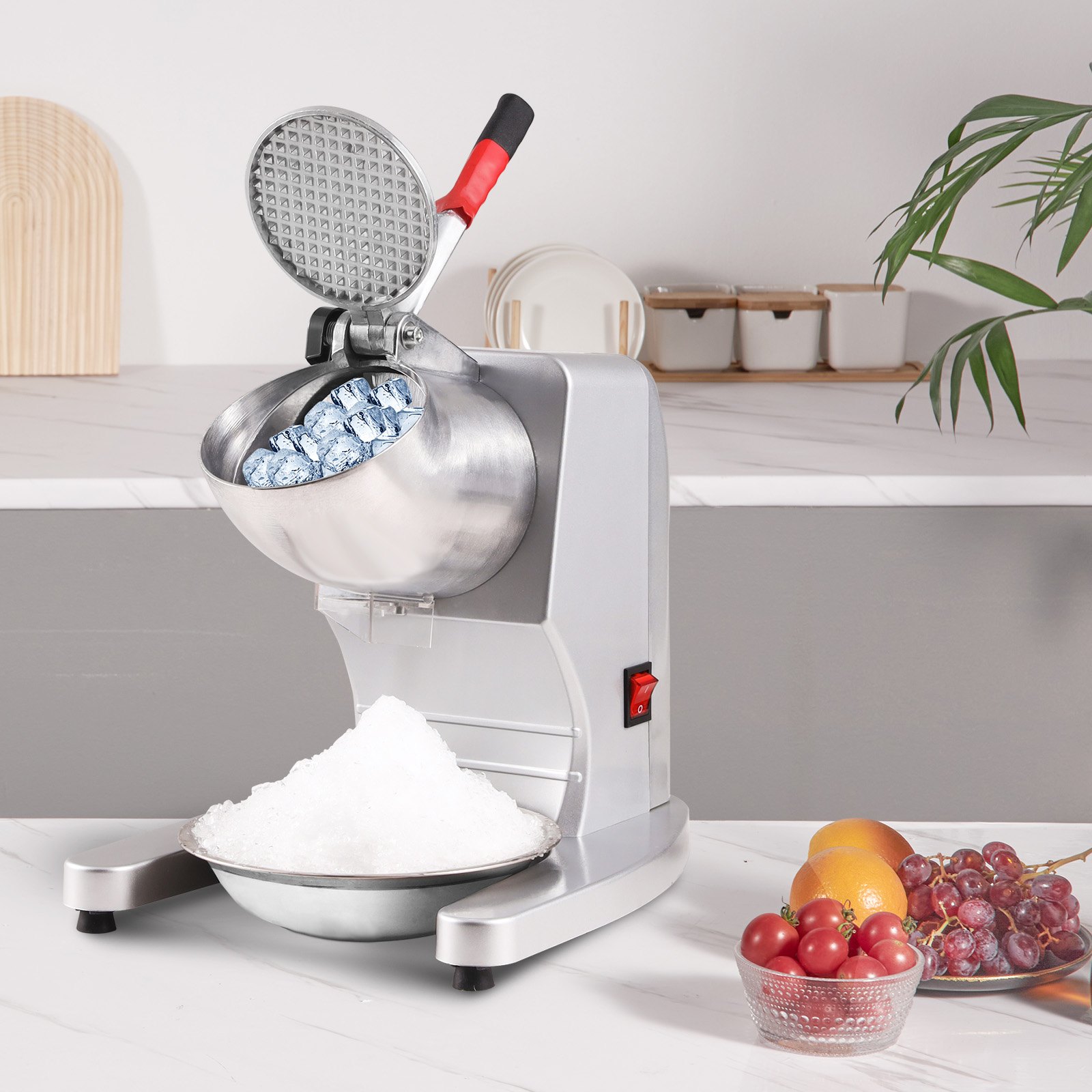 VEVOR Macchina Tritaghiaccio Elettrico Commerciale 300W per Granite Bevande Alimenti Cocktail Produttività 100kg/h, Tritaghiaccio per Granite a Neve Elettrico 4 Lame in Acciaio Inox 390 x 260 x 310mm