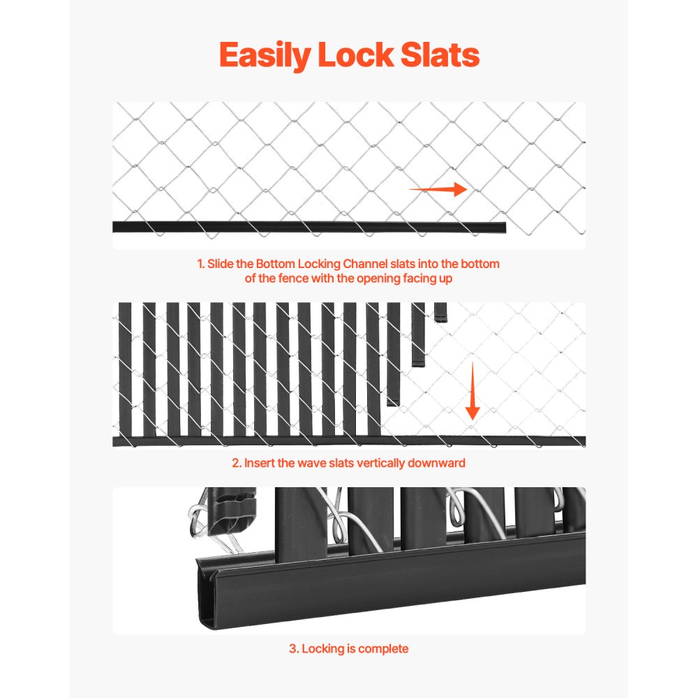 VEVOR Listelli per la Riservatezza con Bloccaggio Inferiore, Listelli Verticali a doppia Parete con Bloccaggio Inferiore per Recinzione a Maglie di Catena, in HDPE 1740 mm, Fattoria Nero