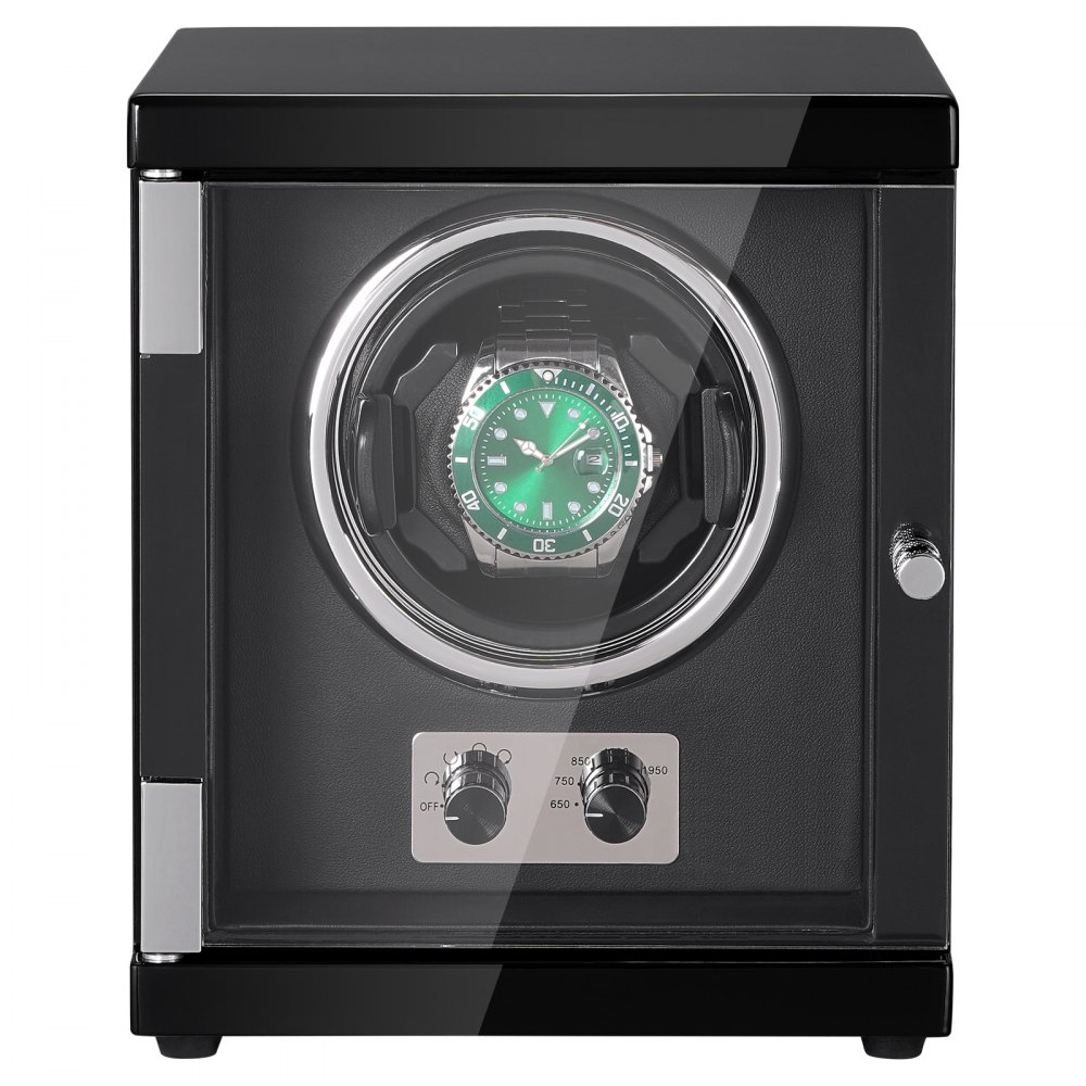VEVOR Caricaorologi, Caricaorologi singolo per orologio automatico da uomo e da donna, con motore giapponese super silenzioso, luce LED blu e adattatore, guscio ad alta densità e PU nero