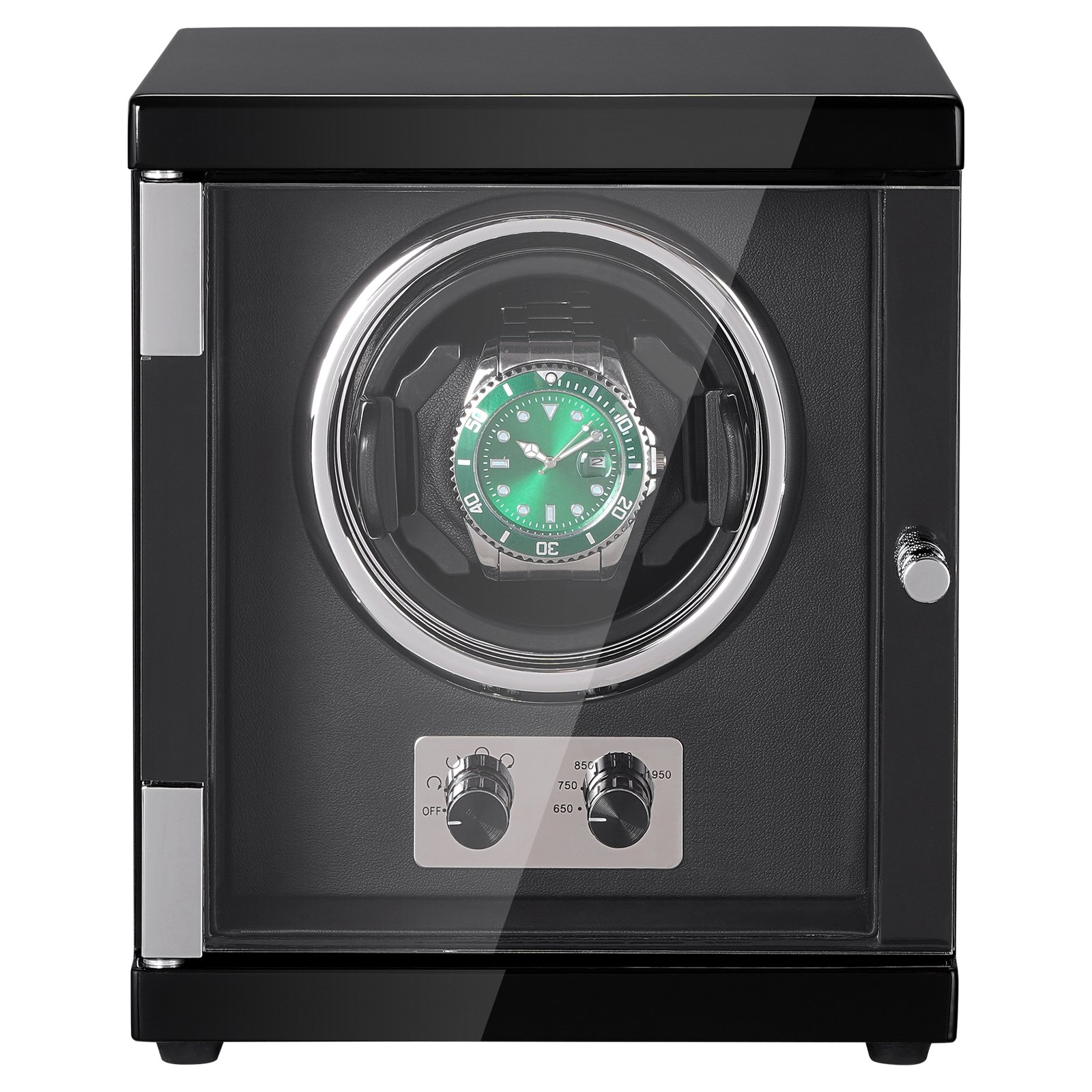 VEVOR Caricaorologi, Caricaorologi singolo per orologio automatico da uomo e da donna, con motore giapponese super silenzioso, luce LED blu e adattatore, guscio ad alta densità e PU nero