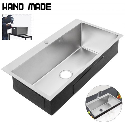 Lavello Cucina Lavandino 81 X 46cm Acciaio Inox 1 Vasca Bucato Supporto Durevoli