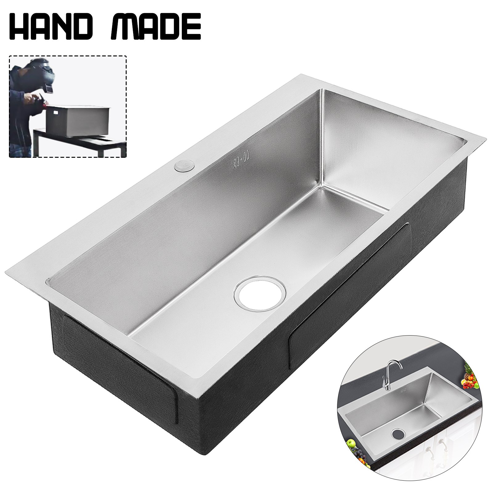 Lavello Cucina Lavandino 81 X 46cm Acciaio Inox 1 Vasca Bucato Supporto Durevoli