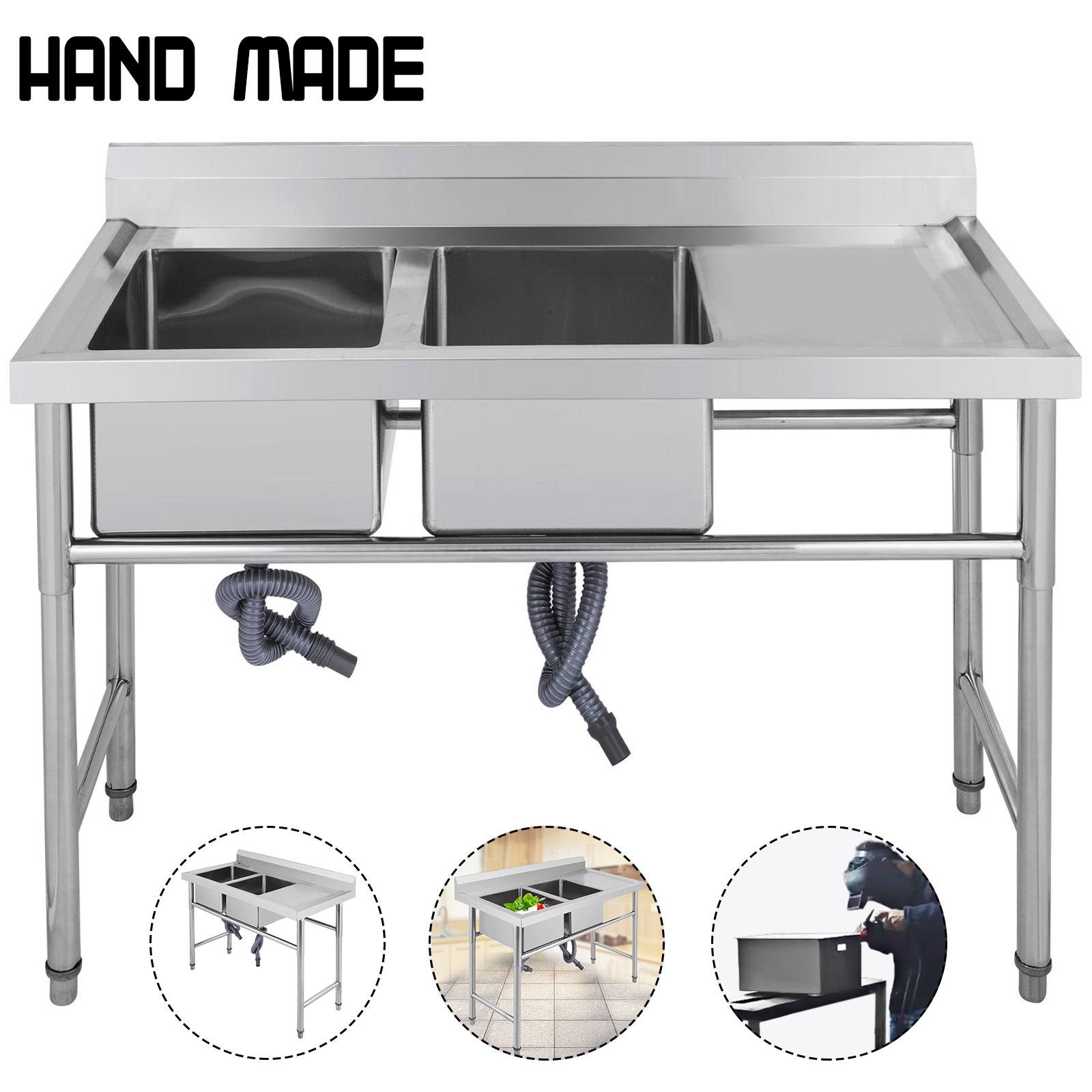 Lavello Cucina Gocciolatoio Destra 130x65 Cm Casa Lavatoio Appoggio Acciaio