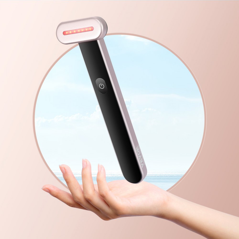 VEVOR Dispositivo per Terapia a Luce Rossa per il Viso, Bacchetta Portatile per Terapia a Luce Rossa a LED a 7 Colori con Terapia del Calore, Massaggio con Vibrazione Microcorrente per Viso, Collo