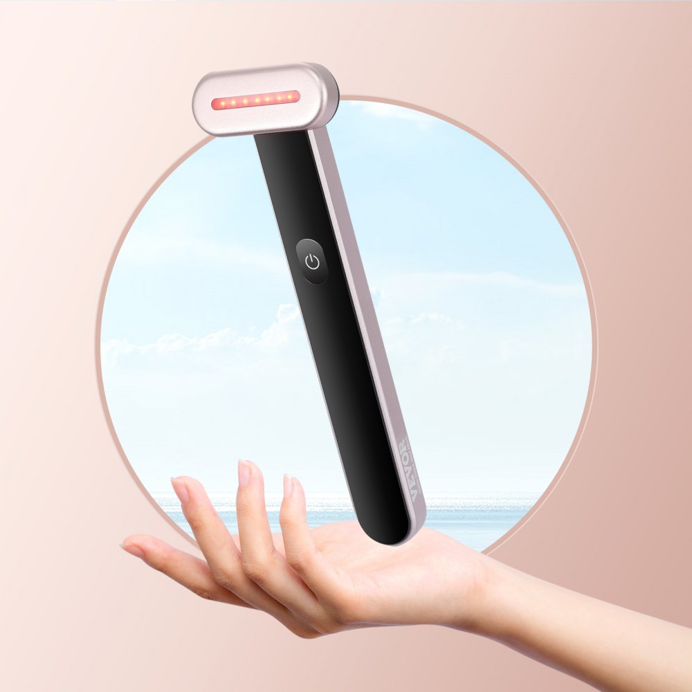 VEVOR Dispositivo per terapia a luce rossa per viso, bacchetta per terapia a luce rossa 3 in 1 con terapia di riscaldamento, bacchetta di bellezza portatile a LED per massaggio viso, collo e occhi