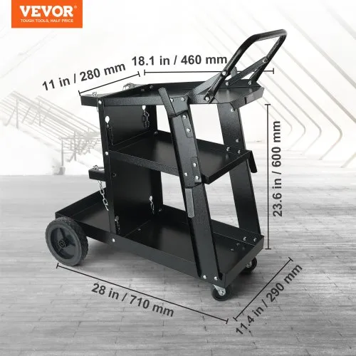 WDT Carrello Portautensili A 3 Livelli – Resistente, Zincato, Con Ruote Da 10 Cm – Capacità 340 Kg – Regolabile E Senza Attrezzi
