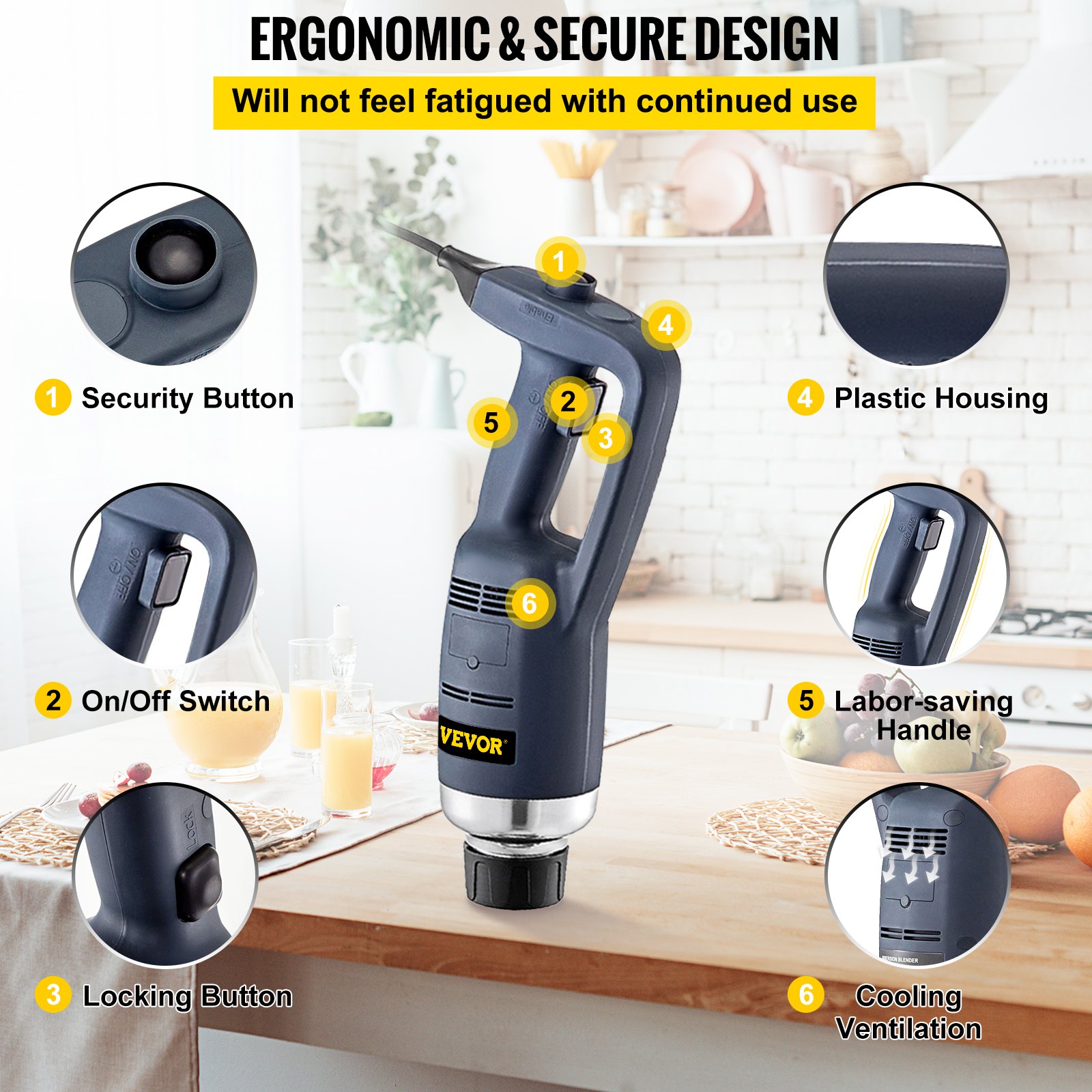 VEVOR Frullatore Elettrico, 350W, Frullatore Immersione Commerciale, Velocità Costante, 16000RPM, Frullatore a Immersione, Sbattitore Elettrico, Velocità Fissa,