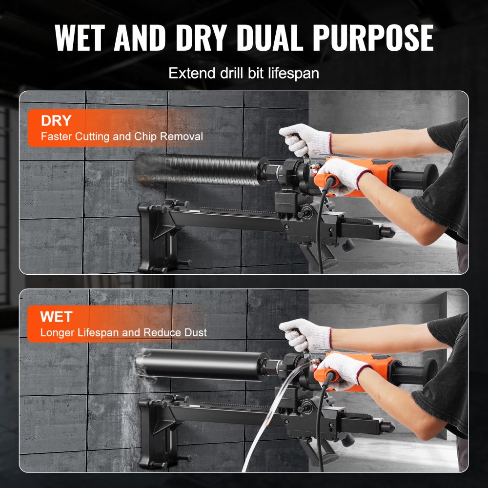 VEVOR Core Drilling Machine, Diamond Core Drilling Machine, 2-18 cm Drilling Diameter, Handheld Diamond Core Drill with Stand and Core Drill Bit, 2600 W Concrete Core Drill, Wet and Dry Application, for Concrete