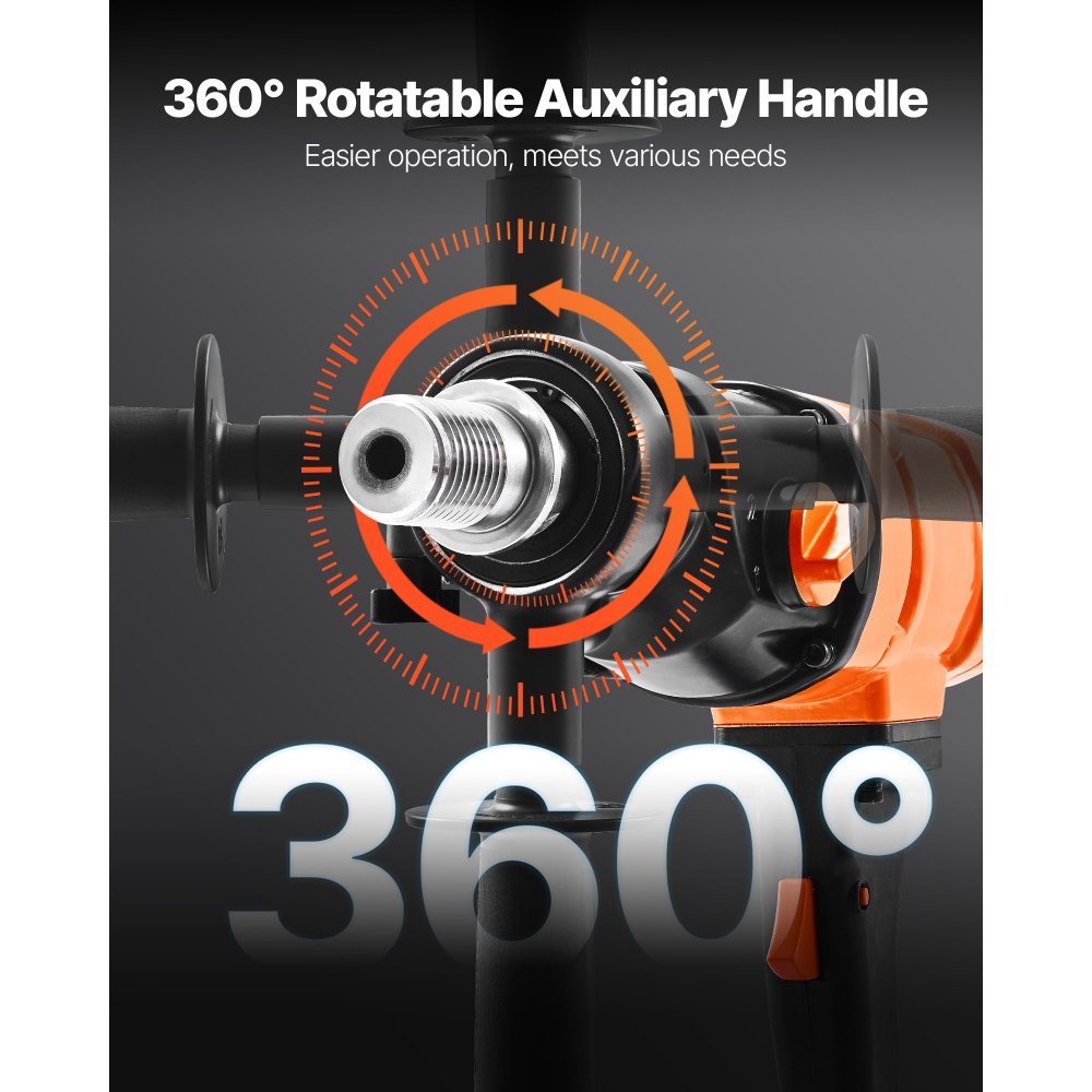 VEVOR Carotatrice per Calcestruzzo, Diametro di Foratura 200 mm Trapano a Carotaggio Portatile per Calcestruzzo a Secco e a Umido con 4 Punte da Trapano, 1000/2250 giri/min a 2 Velocità 1500 W