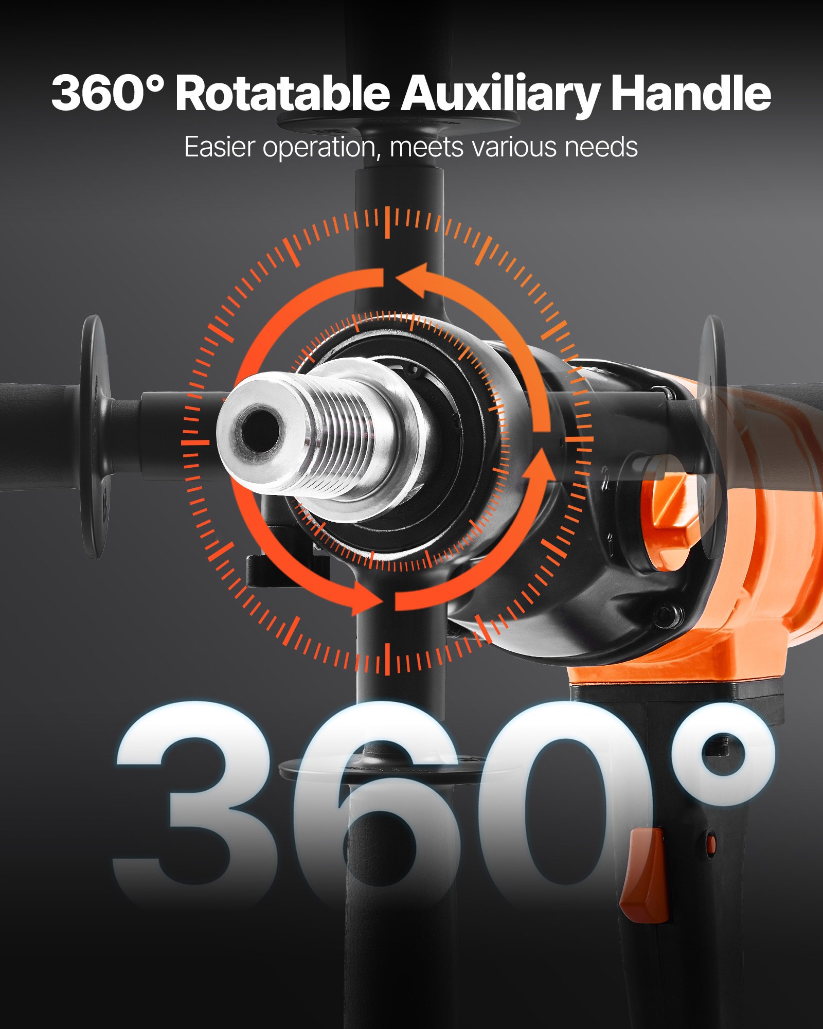 VEVOR Carotatrice per Calcestruzzo, Diametro di Foratura 200 mm Trapano a Carotaggio Portatile per Calcestruzzo a Secco e a Umido con 4 Punte da Trapano, 1000/2250 giri/min a 2 Velocità 1500 W