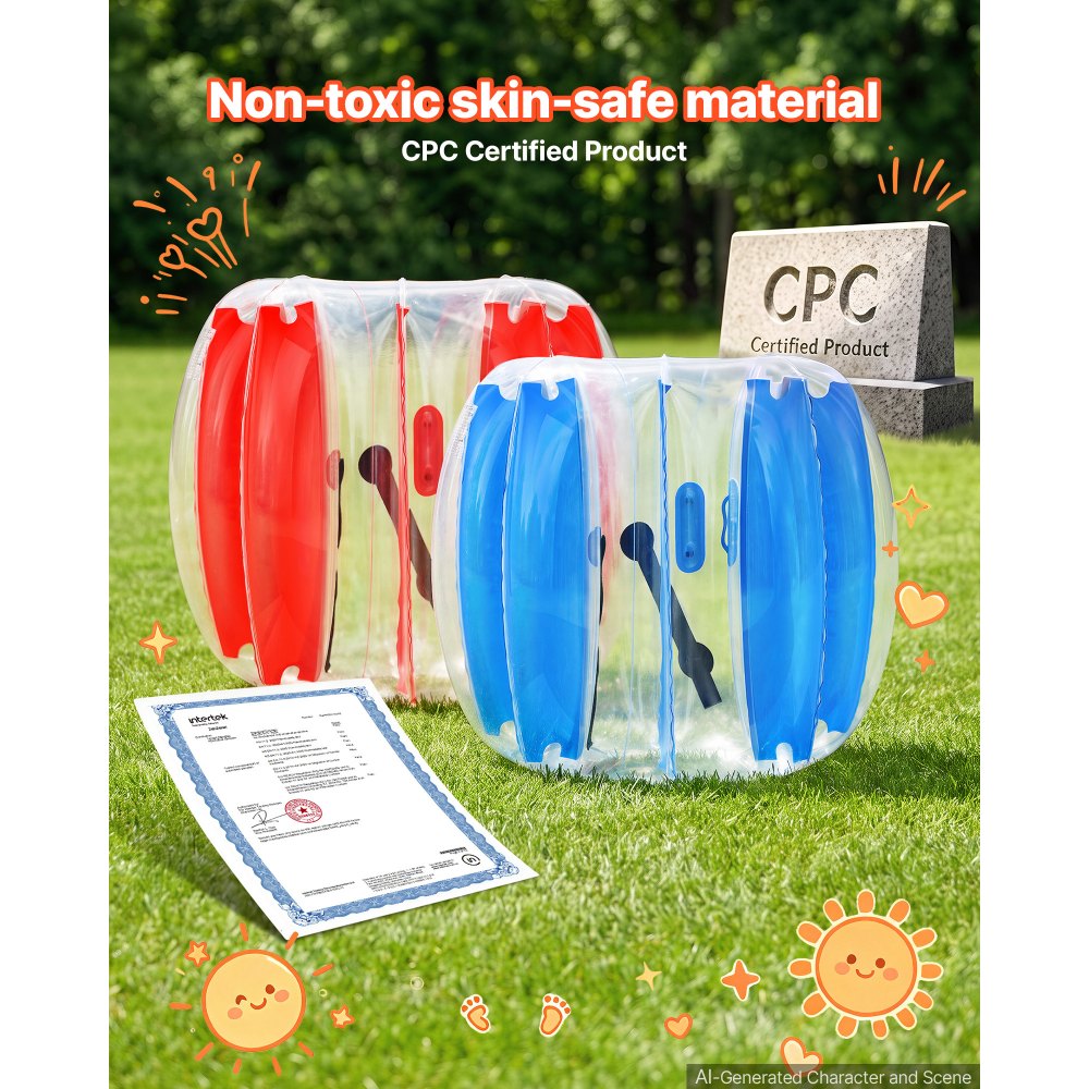 VEVOR Pallone Gonfiabile Trasparente Paraurti Diametro Esterno da 1,2 m Divertimento Sportivo per Giardino, Campeggio, Picnic, Parco, Prato, Giochi Squadra, Set 2 pezzi, 2 Colori, in PVC Rinforzato