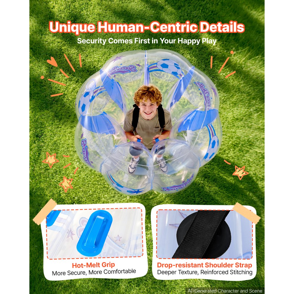 VEVOR Pallone Gonfiabile Trasparente Diametro Esterno 1,2 m Altezza 0,92 m Divertimento Sportivo per Giardino, Campeggio, Parco, Prato, Palla da Sumo, Set 2 pezzi, in PVC Rinforzato, Giochi di Squadra