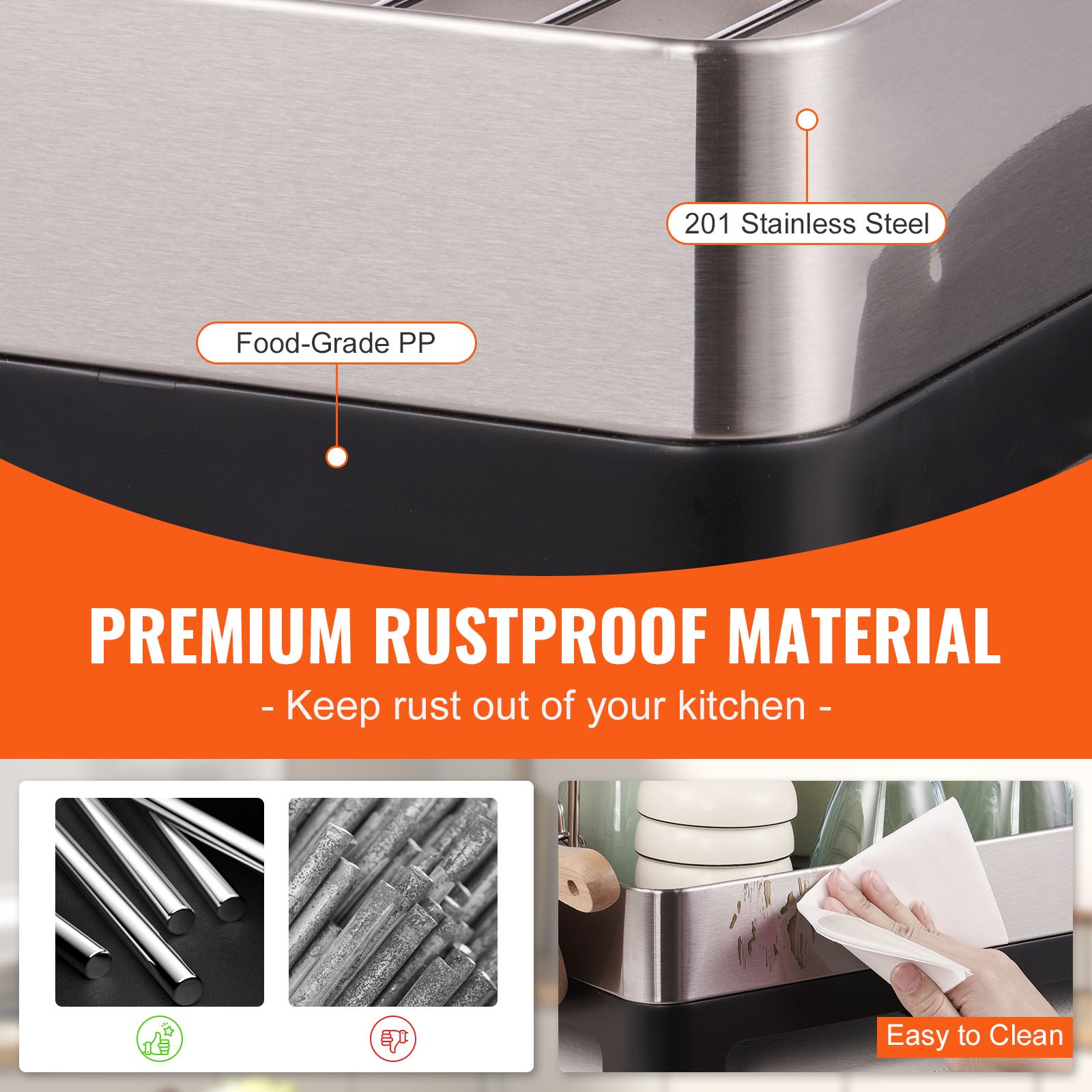 VEVOR Scolapiatti 2 Livelli da Cucina Portaposate Portabicchieri Portautensili Carico Max. 10kg Beccuccio Estraibile tra 45-125 mm, Scolapiatti da Appoggio in Acciaio Inox 201 PP con Vassoio Antigocce