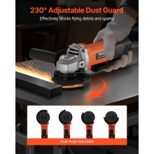 VEVOR Smerigliatrice Angolare, da 114,3 mm con Cavo ad Alta Velocità 12,000 giri/min, con Protezione Antipolvere Regolabile, Smerigliatrice Angolare per Levigatura di Metalli, Disco non Incluso