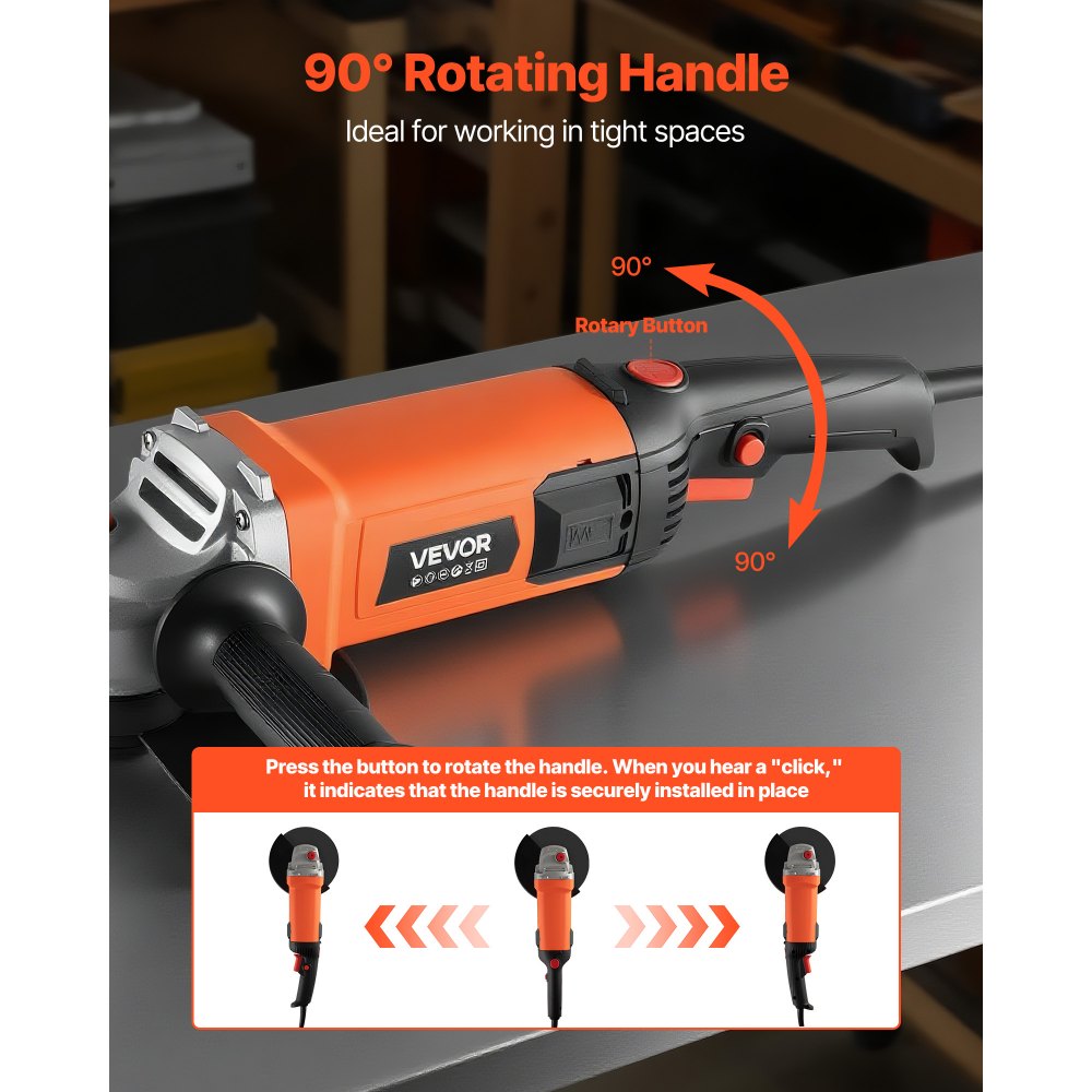VEVOR Smerigliatrice Angolare, da 177,8 mm, con Cavo ad Alta Velocità 8500 giri/min con Protezione Antipolvere Regolabile, Smerigliatrice Angolare per Levigatura di Metalli, Disco non Incluso