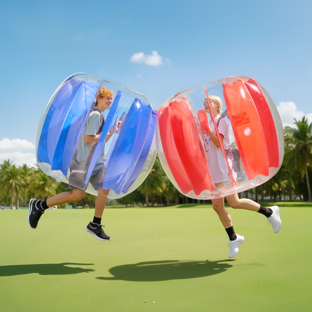 VEVOR Palline Paraurti Gonfiabili, Vestito Portatile di Pallone da Sumo all'Aperto Gioco di Squadra, Giocattolo per Giardino Cortile da Calcio per Attività Striscia Rosso Blu 1,2 m 2 Pezzi