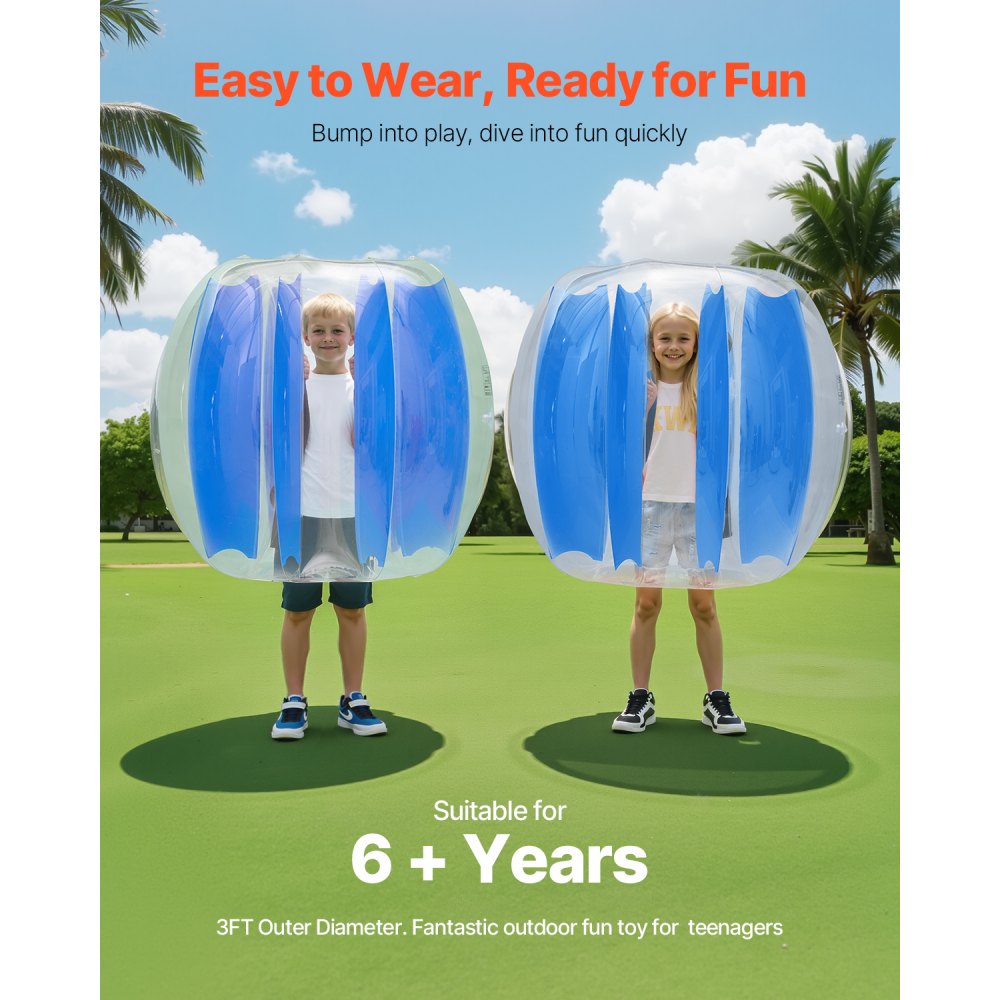 VEVOR Inflatable Bumper Ball (2 pcs.) 0.9 m, Durable 0.3 mm Thick PVC Bubble Knocker Collision Ball for Outdoor Sports Team Games Toy for Yard Park (Blue Stripes)