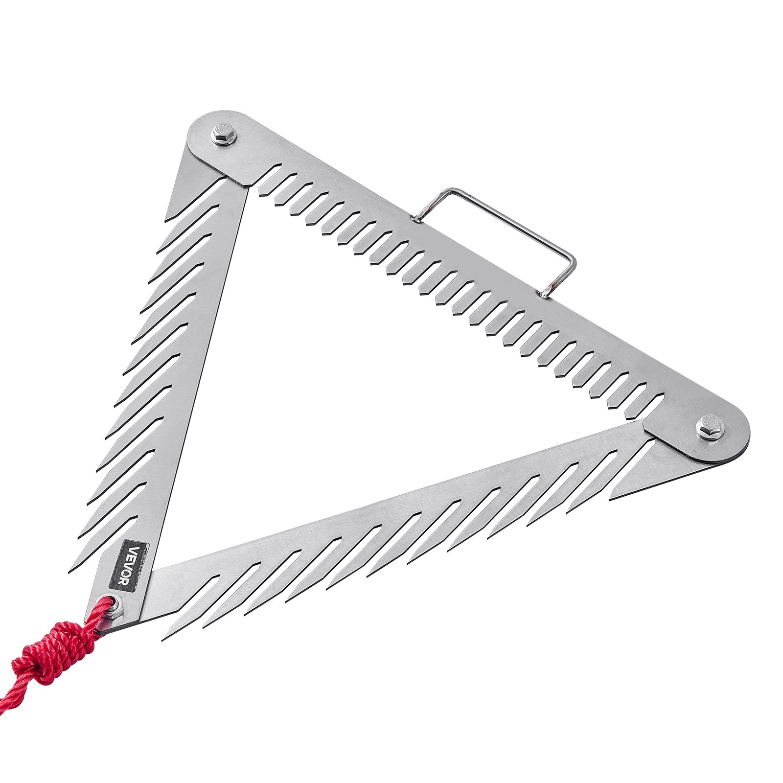 VEVOR Rastrello per Erbacce Acquatiche 515 x 540 x 9 mm Rastrello per Erbacce per Laghi a 3 Lati con Manico, Tagliaerba Galleggiante Lanciabile in Acciaio Inox con Corda da 9 m per Laghi e Stagni